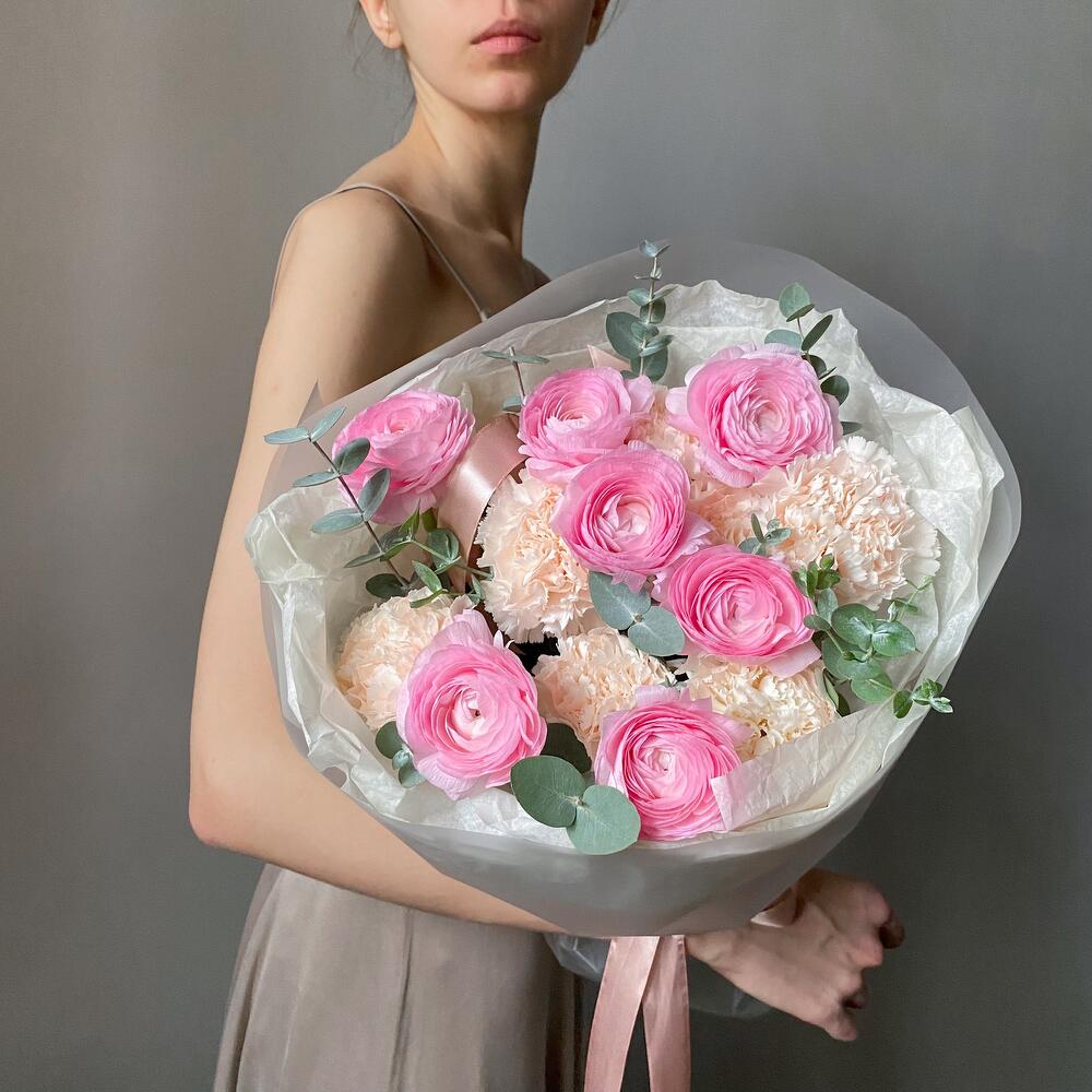 Ranunculus, Carnations & Eucalyptus Elegant Bouquet