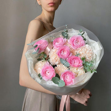 Ranunculus, Carnations & Eucalyptus Elegant Bouquet
