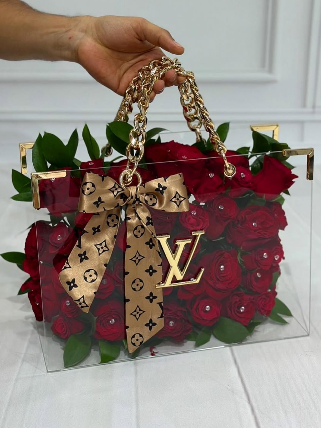 Red Roses Louis Vuitton Inspired Acrylic Handbag
