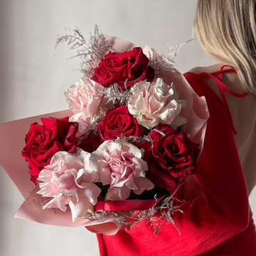 Red Roses, Blush Roses & Silver Fern Wrap