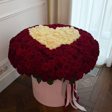 Red & White Heart Rose Box Arrangement