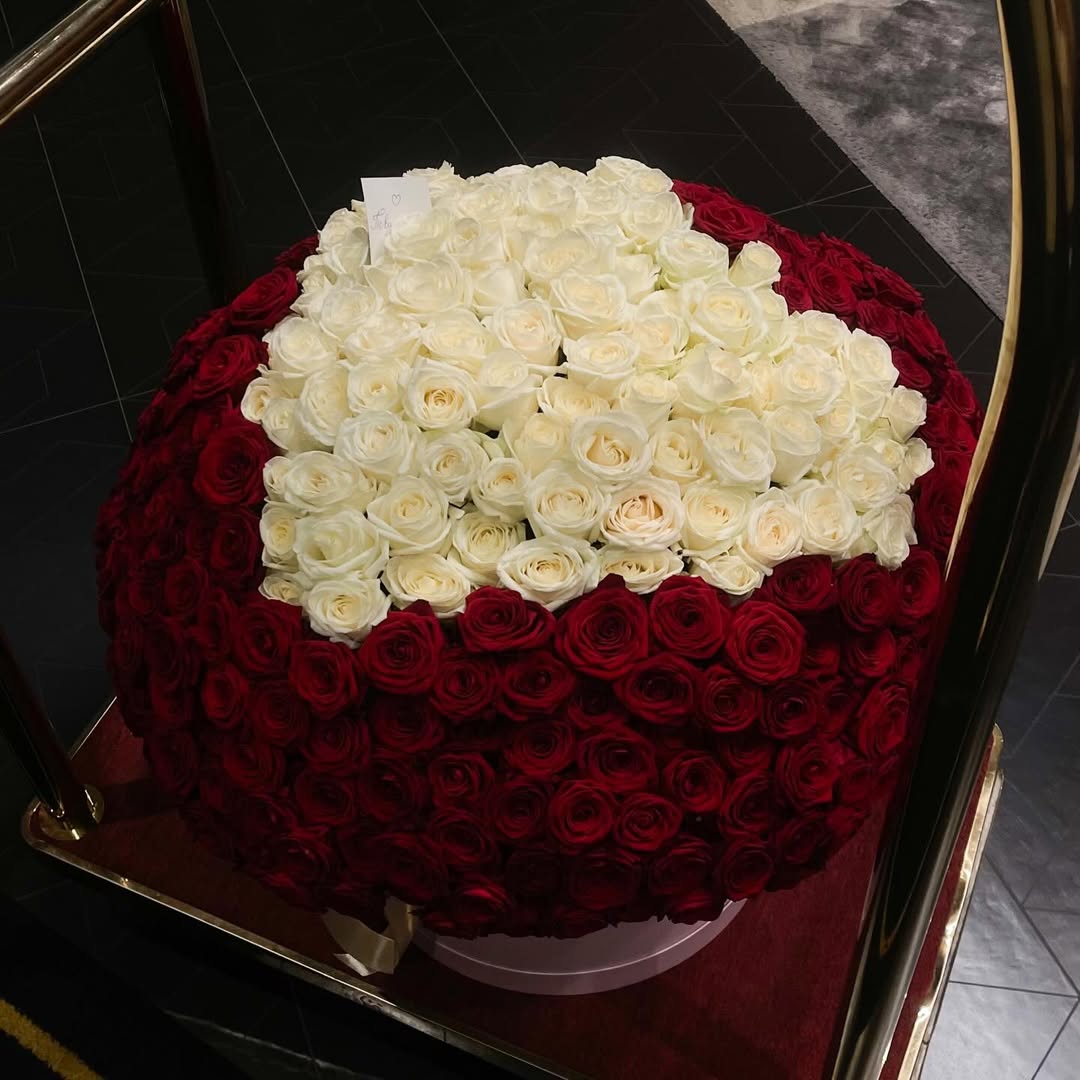 Red & White Heart Rose Box Arrangement