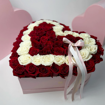Red & White Heart Rose Box