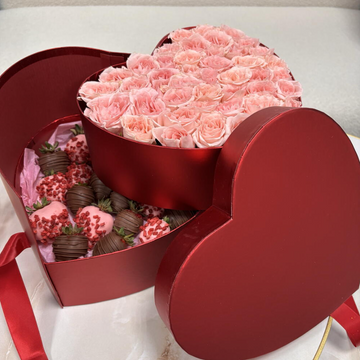 Surprise Heart Box – Chocolate Strawberries & Roses