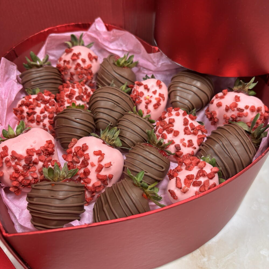 Surprise Heart Box – Chocolate Strawberries & Roses